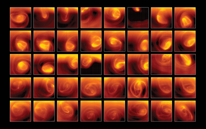 Little is known about the surface of Venus, which sits beneath an atmosphere 90 times thicker than the Earth’s. This image shows snapshots of Venus’ polar vortices, captured by the European Space Agency’s Venus Express mission from 2007 to 2008. Image: ESA/VIRTIS-Venus Express/INAF-IAPS/LESIA-Obs. Paris/G. Piccioni